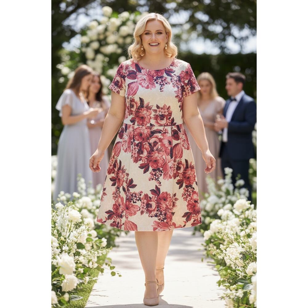 NWT ADRIANNA PAPELL DRESS RED FLORAL COCKTAIL PARTY MATELASSE WEDDING GUEST